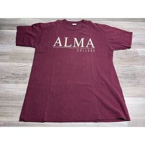 Vintage Alma College Michigan‎ T-Shirt Maroon Size XL Made in USA Collegiate Tee